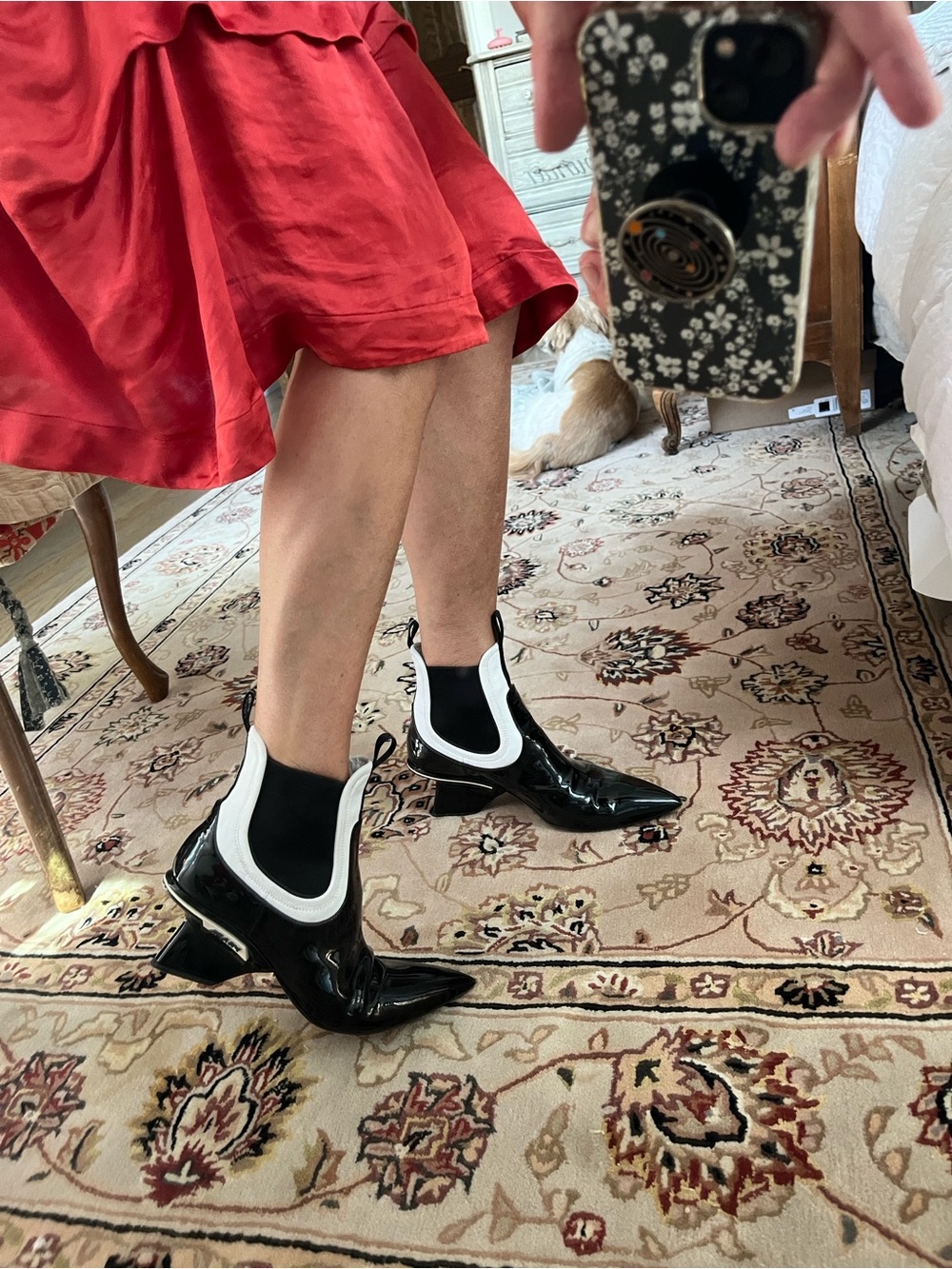 Prada Black and White Patent Leather Chelsea Ankle Boot